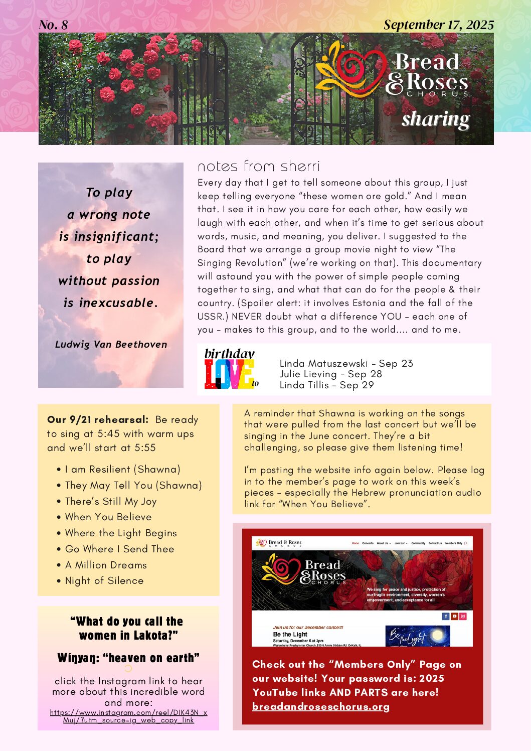 Bread & Roses Newsletter, Sharing, Issue 7