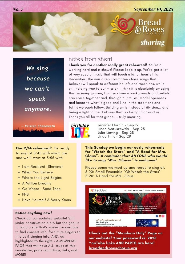 Bread & Roses Newsletter, Sharing, Issue 7